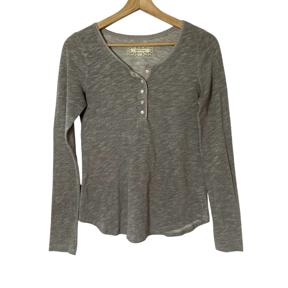 Anthropologie pure good light gray henley top women's size small cotton blend